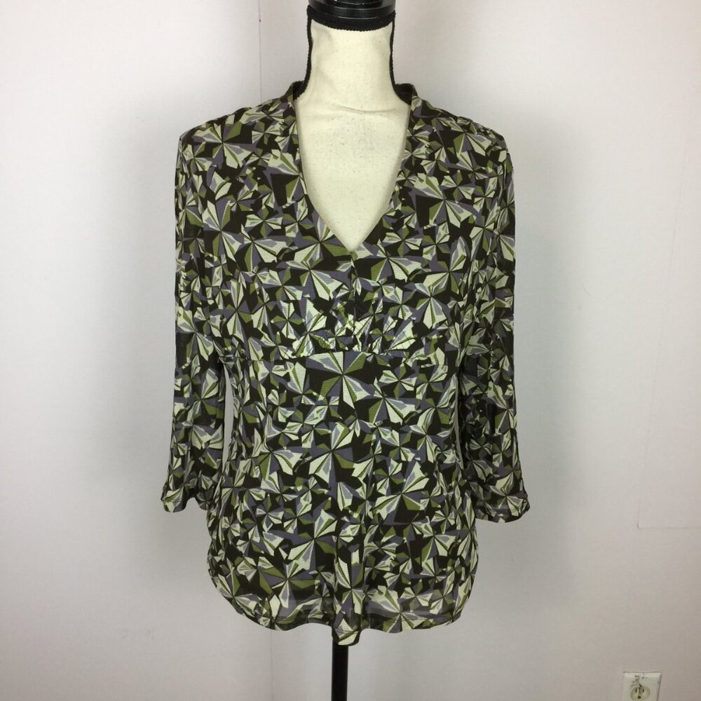 Axcess By Liz Claiborne Blouse Top XL Womans Purple Green Geometric Vintage Y2K